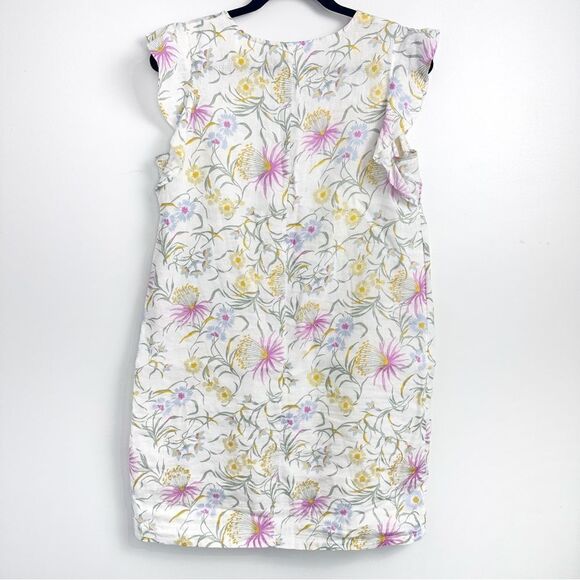 Joie Floral 100% Linen Ruffle Cap Sleeve V-Neck Dress Sz Small - Picture 2 of 9